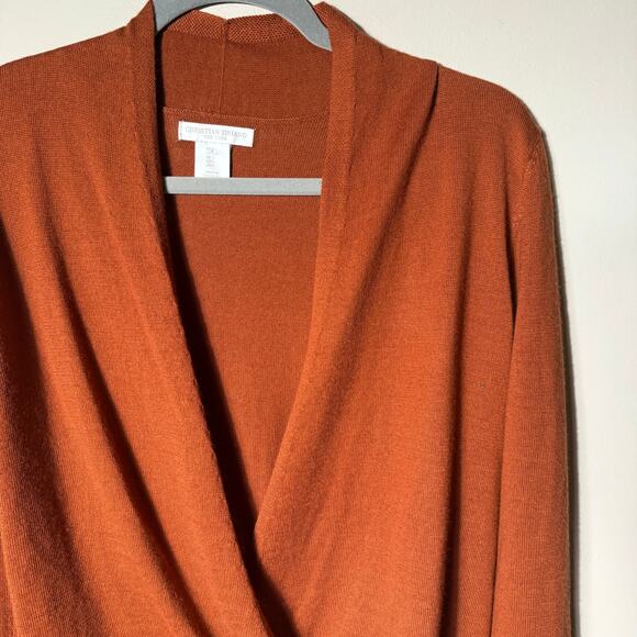 Christian Siriano Merino Wool Blend Surplice Sweater SZ L Rust Orange Fall Work - Picture 4 of 8